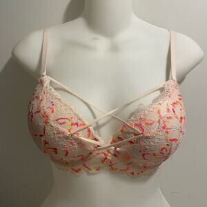 La Senza Hello Sugar Plunge Bra 32B Lace Up 2 Cup Criss Cross